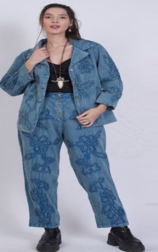 100% Cotton Embroidered Jacket with Pant Versatile