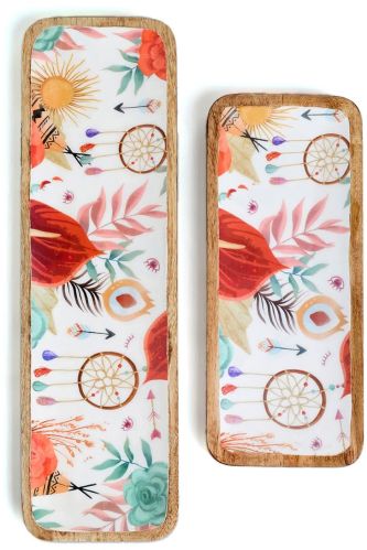 Falak World Export, Polished Printed Wooden Tray, Color : Red