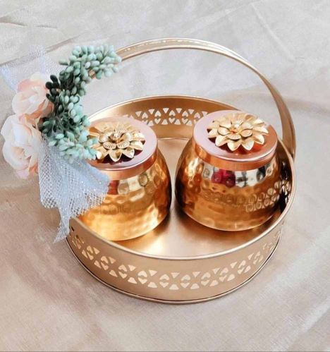 Copper Plated Dry Fruit Tray Set, Shape : Round