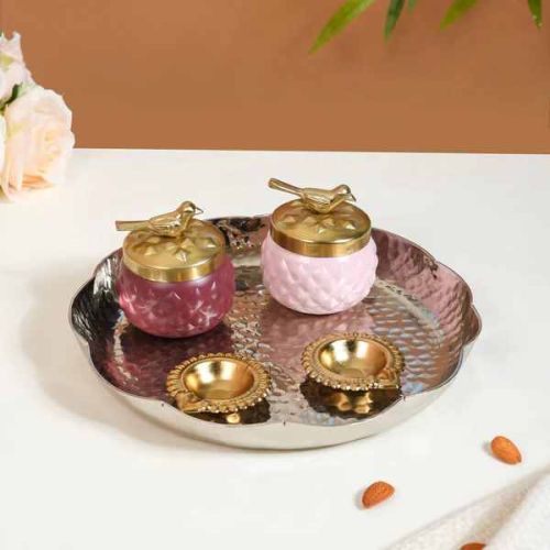 Metal Festive Dry Fruits Gift Tray Set, Color : Multicolor