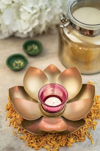 Metal Golden Flower Tea Light Holders for Home Decor