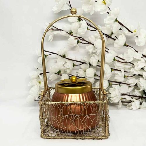 Metal Gift Basket With Container Set, Color : Golden, Bronze