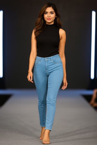 Victory Plain Denim Ladies Slim Fit Jeans, Color : Blue