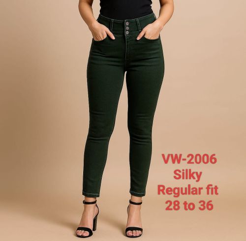 Victory Plain Silky Women Regular Fit Jeans, Color : Green