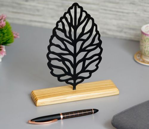 Coated Metal Contemporary Black Leaf Sculpture