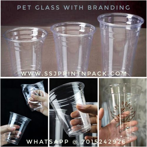 Plastic 350ml Pet Glass with Branding, Shape : Round