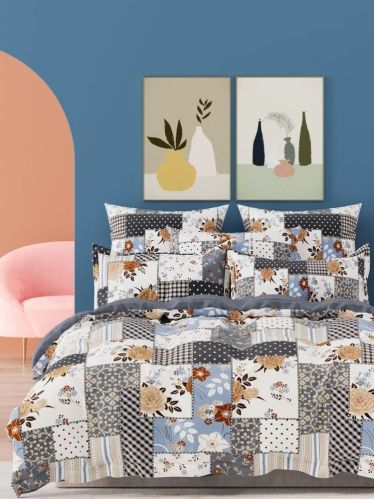 5 Pcs Glace Cotton Printed Bed Sheet Set