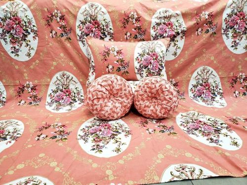 Peach Floral Printed Poly Cotton Round Cushion Bed Sheet Set