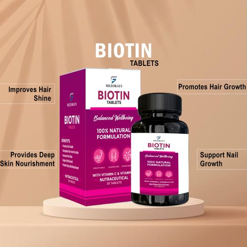 Biotin Tablets, Grade : Food Grade, Packaging Type : Bottle