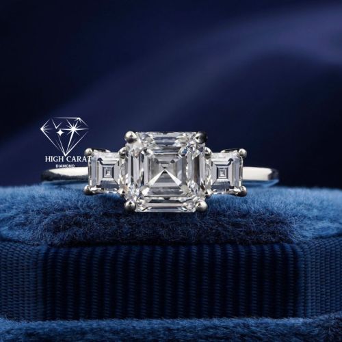 Asscher Cut Three Stone Diamond Promise Ring