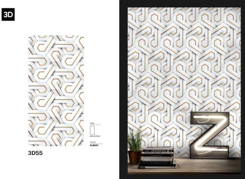 Ceramic 3D Glossy Vitrified Tiles, Dimension : 600x1200 Mm