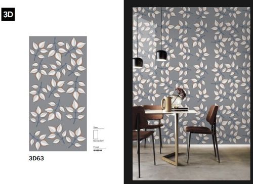 Ceramic 3D Grey Glossy Vitrified Tiles 600x1200 Mm for Floor