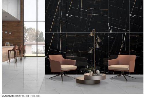 Ceramic Laurent Black High Gloss Vitrified Tiles 600x1200 Mm