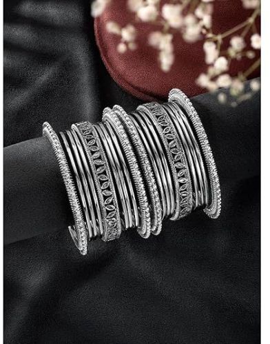Ethnic Oxidized Silver-tone Designer Bangle Set