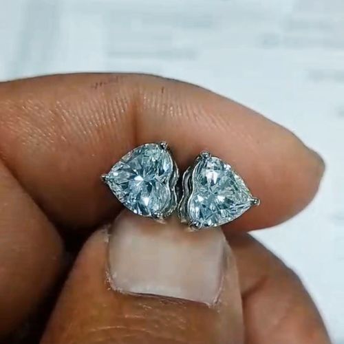 Polished Solitare Heart Stud Labgrown Diamond Earrings Common