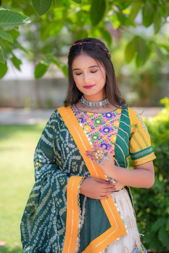 Women's Embroidered Lehenga Choli with Bandhani Dupatta