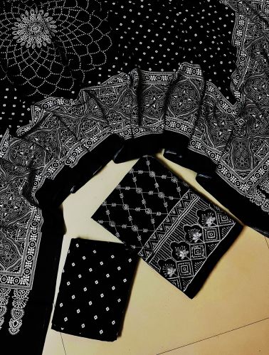 Ajrakh Print Rayon Work Suit 3 Pcs Set