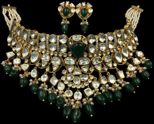 Designer Green And White Diamond Necklace Set