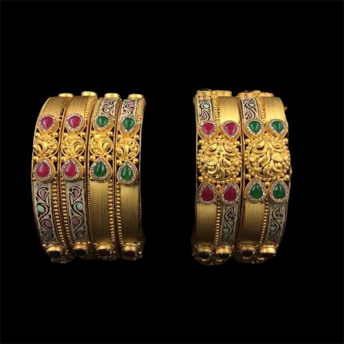 Polished Designer Meenakari Gold Bangle Set, Color : Golden (Base)
