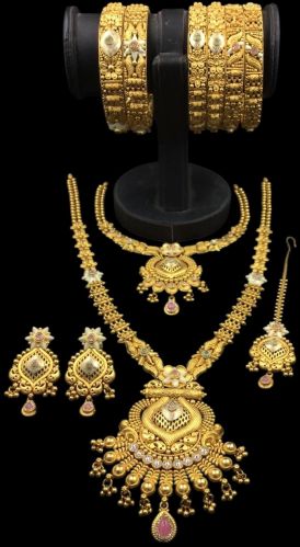 Ethnic Bridal Gold Earrings Bangle Necklace Set