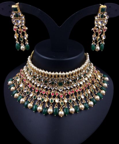 Heavy Pearl Kundan Gold Choker Necklace Set
