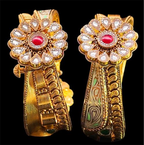 Real Gold Floral Kundan Meenakari Bangles, Color : Multicolor