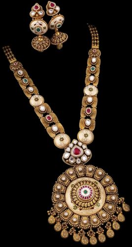 Traditional Meenakari Work Long Gold Necklace Set