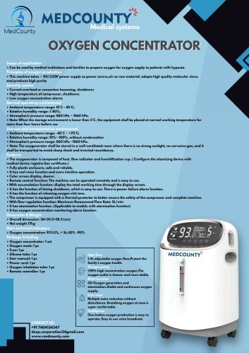 Medcounty Electric Oxygen Concentrators, Voltage : 110/220 V