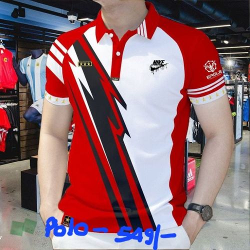 Printed Polyester Mens Stylish Polo T-Shirts, Color : Multi Color