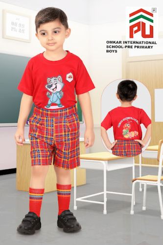 Cotton Boys Omkar International Red School Uniform