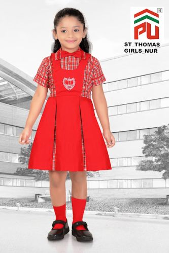 Cotton Girls ST. Thomas Nursery School Uniform, Color : Red