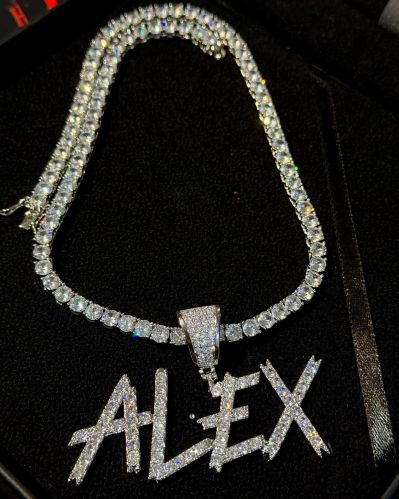 Moissanite Alex Letter Moisanite Iced Out Pendant, Color : Silver