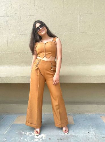 Cotton Polyester Plain Ladies Hazel Golden Co Ord Dress Party Wear