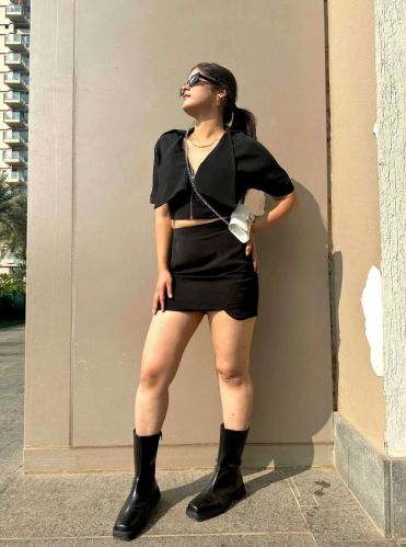 Plain Ladies Mira Black Co Ord Dress Party Wear