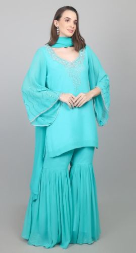 Embroidered Georgette Women's Designer 3 Piece Sharara Set