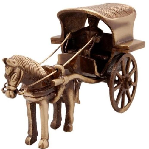 Polished Brass Horse Cart Showpiece 8 Cm Modern for Decorative