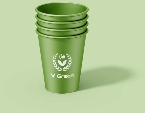 Printed Dark Green Bio Compostable Paper Cup Single Wall