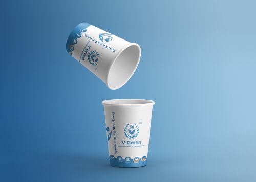 V Green Printed Disposable Bio Compostable Paper Cup Single Wall