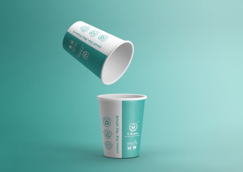 V Green Printed Double Shade Bio Compostable Paper Cup Single Wall