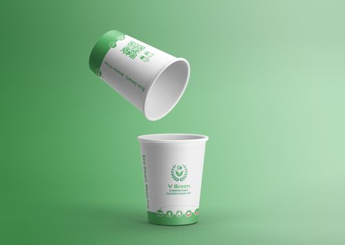 V Green Printed Bio Compostable Paper Cup Single Wall