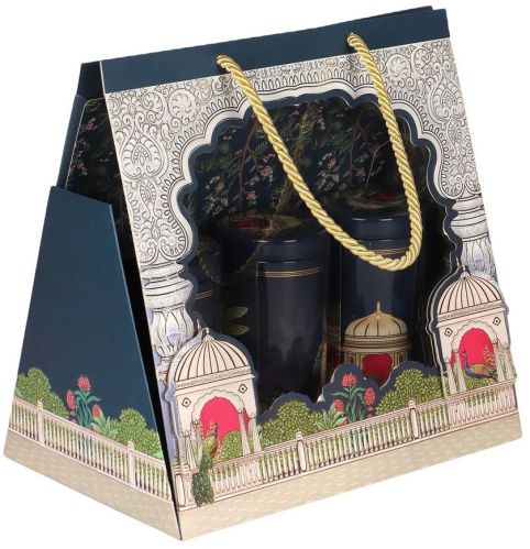 Blue Paper Hamper Bag with 3 Printed Tins