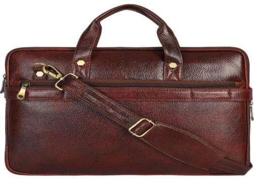 Plain Mens Dark Brown Leather Bag, Shape : Ractangular for Office Use