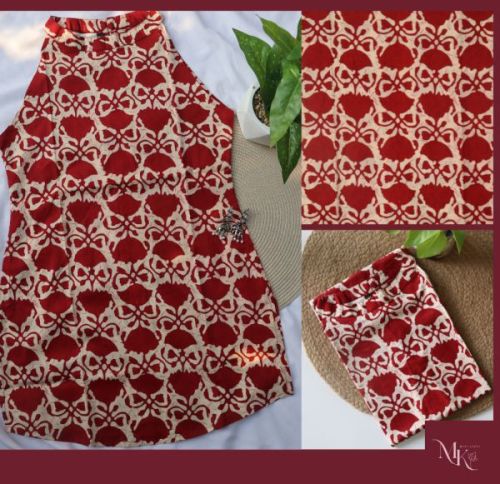 Muktakesi Printed Cotton Ladies Crimson Halter Neck Short Kurti