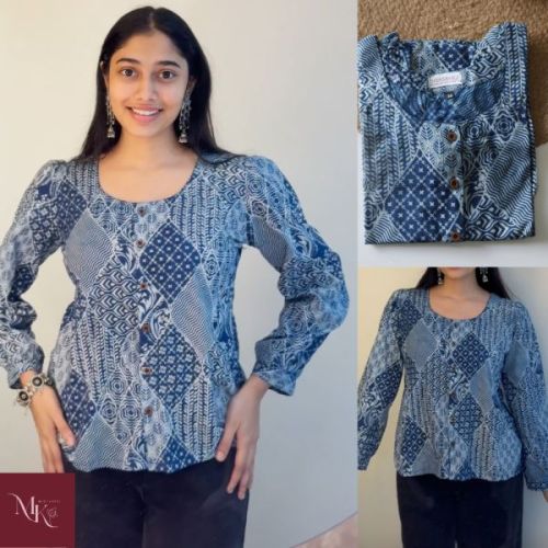 Muktakesi Ladies Hand Block Printed Top, Packaging Type : Blue