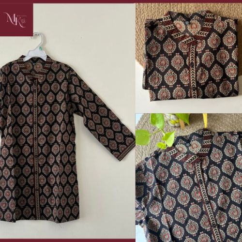 Ladies Madarin Collar Ajrakh Print Full Sleeves Top