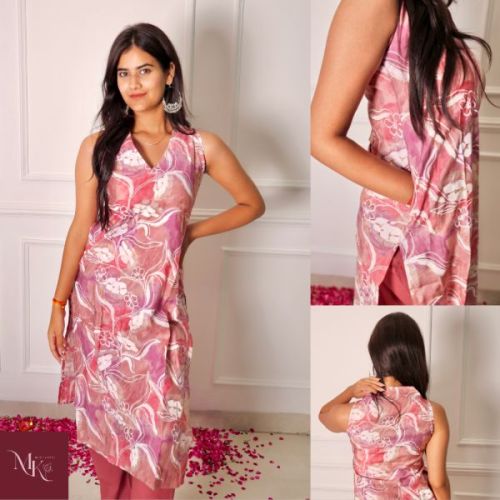 Ladies Pink Printed Kurta Pant Set, Brand Name : Muktakesi