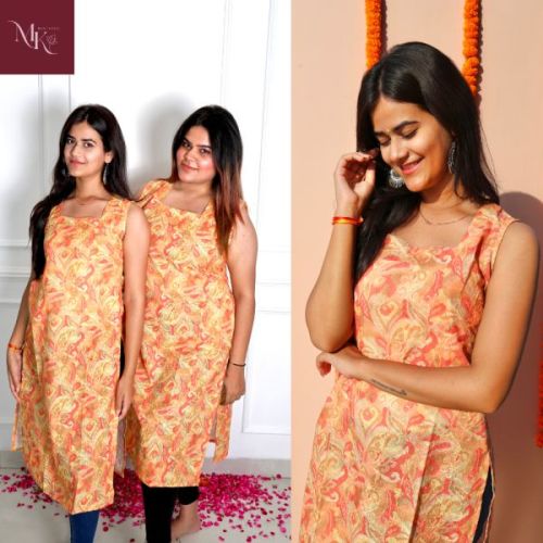 Ladies Printed Sleeveless Long Kurti, Brand Name : Muktakesi