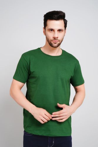 Cotton Mens Plain Green Round Neck T-Shirts Casual Wear