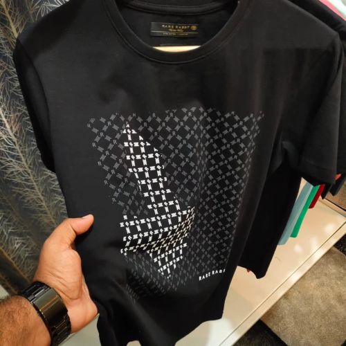 Cotton Mens Printed Black Round Neck T-Shirts Casual Wear