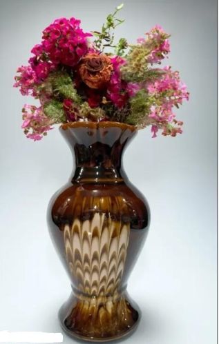 Polished Ceramic Flower Pot, Color : Brown for Plantation